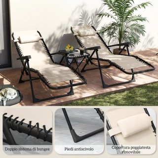Set 2 Sedie Sdraio a Gravità Zero Pieghevoli Beige