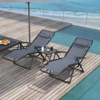 Set 2 Sedie Sdraio Gravità Zero Pieghevoli Grigio