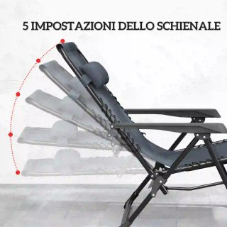 Set 2 Sedie Sdraio Gravità Zero Pieghevoli Grigio