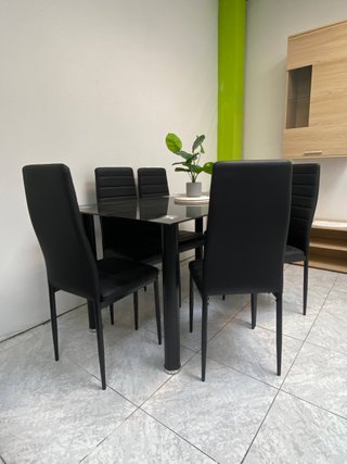 Conjunto comedor cristal negro 6 sillas