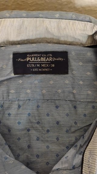Camisa Pull&Bear Celeste Slim Manga Larga