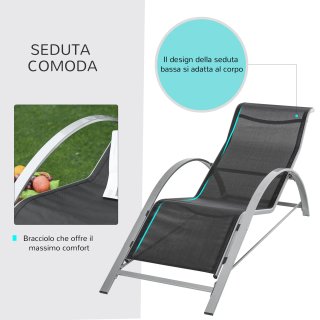 Set 2 Sdraio Esterno Tavolino in Vetro Nero Grigio