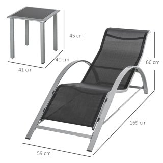 Set 2 Sdraio Esterno Tavolino in Vetro Nero Grigio