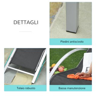 Set 2 Sdraio Esterno Tavolino in Vetro Nero Grigio
