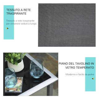 Set 2 Sdraio Esterno Tavolino in Vetro Nero Grigio
