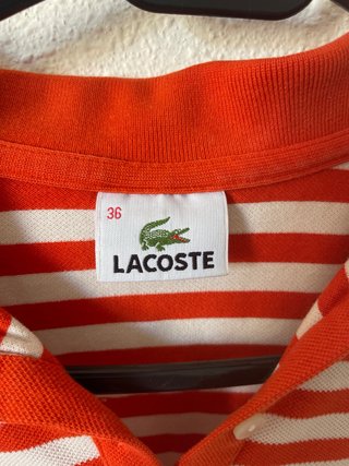 Polo Lacoste Rayas Rojo y Blanco Mujer