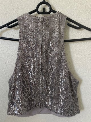 Top con paillettes H&M grigio taglia S