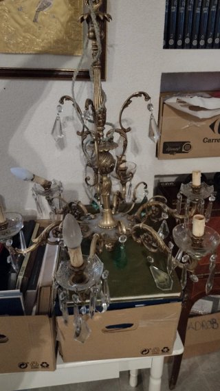 Lámpara bronce y cristal años 50