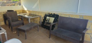 Mesa y Sillas Terraza Mimbre y Cristal