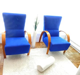 2 Sillones Azules de Tela y Madera
