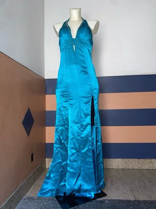 Abito lungo blu/verde acqua