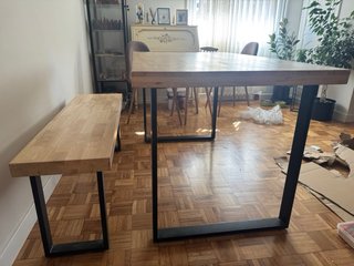 Mesa y banco comedor madera y metal