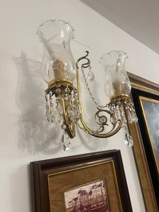 Pareja Apliques Vela Cristal Roca Dorado