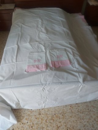 Juego de sábanas de algodón rosa y blanco