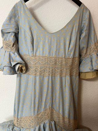 Vestido Flamenca Azul con Lunares Dorados