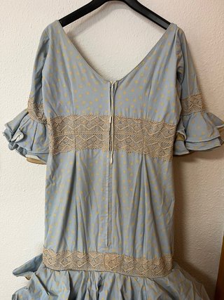 Vestido Flamenca Azul con Lunares Dorados
