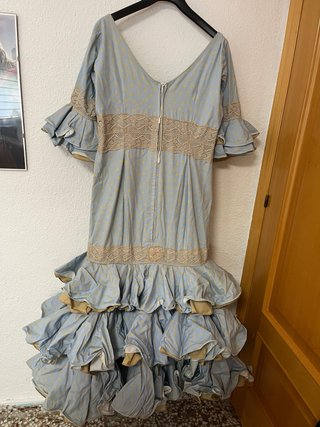 Vestido Flamenca Azul con Lunares Dorados