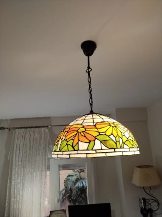 Lámpara colgante Tiffany Flores Vidrio Metal