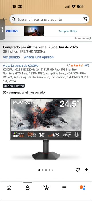 [GARANTIA]Monitor Gaming KOORUI G2511E 24,5” 320Hz