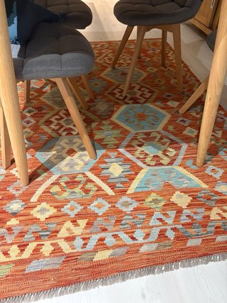 Alfombra Kilim Naranja y Azul 140x200 cm
