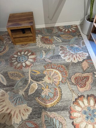 Alfombra de lana azul y multicolor