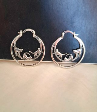 Pendientes Doble aro de Plata Gatos