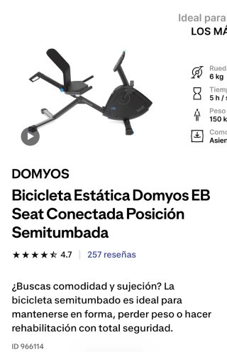Bicicleta Estática Domyos EB Seat Conectada