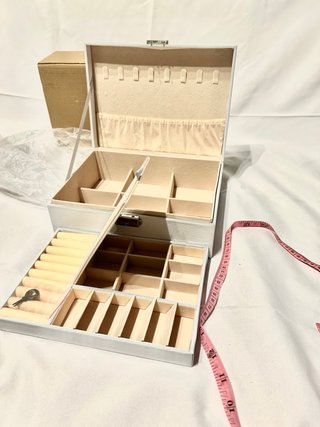 Joyero blanco grande cuero pu y llave