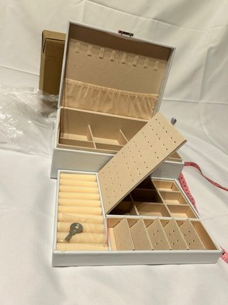 Joyero blanco grande cuero pu y llave