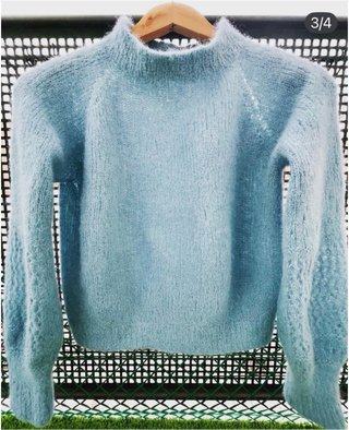 Elegante Jersey lana azul hecho a mano talla única