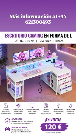 Scrivania da Gaming L Bianca Nuova