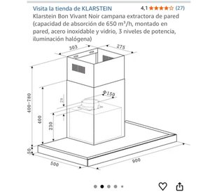 Campana extractora 90 cm marca klarstein