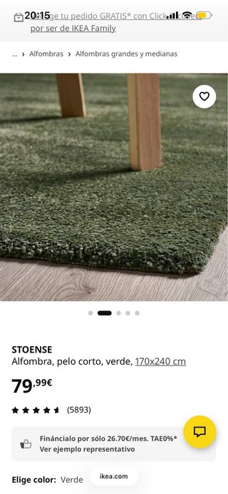 Alfombra Ikea Verde 170x240 cm