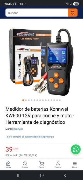Medidor Batería Coche KONNWEI KW600