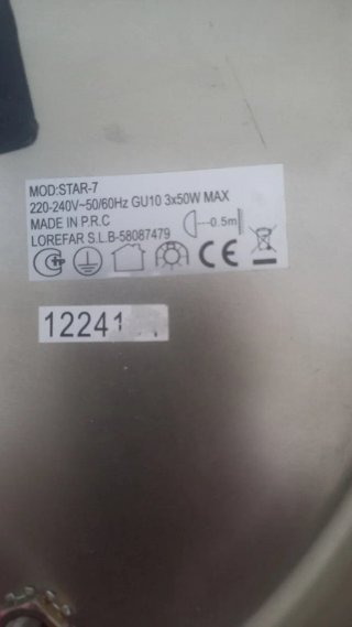 Lámpara de techo 3 focos metal y cristal