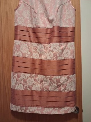 Vestido fiesta LEBASI rosa y beige