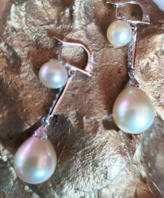 Pendientes Largos Plata con Perlas y Circonitas