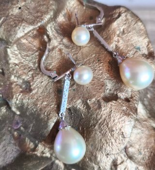 Pendientes Largos Plata con Perlas y Circonitas