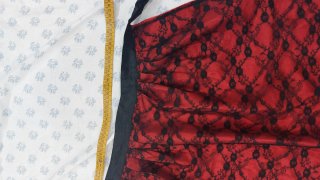 Grembiule raso e pizzo rosso nero