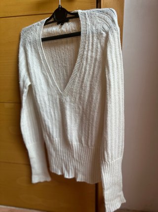 Jersey mujer escote pico blanco