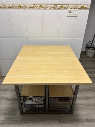Mesa auxiliar cocina madera y metal extensible