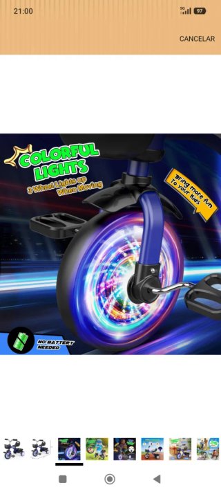 Triciclo azul con luces LED