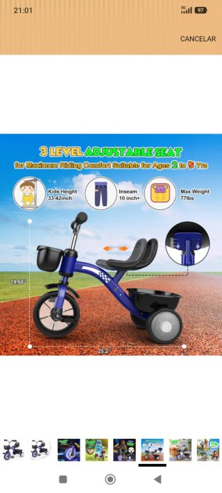 Triciclo azul con luces LED