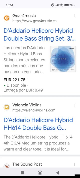 Cuerdas Contrabajo D'Addario Helicore Medium