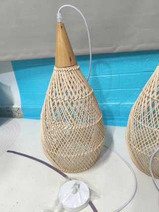 2 Lámpars Colgante Rattan y Madera
