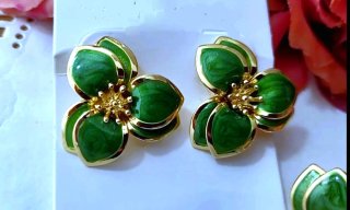 Conjunto Anillo y Pendientes Flor Verde