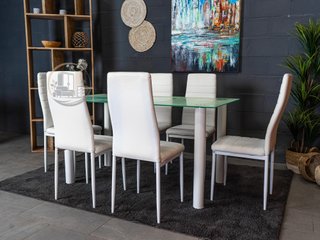 Conjunto de mesa con 6 sillas blanco