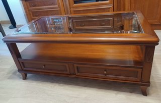 Mesa centro salón madera y cristal