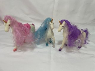 Set 3 Unicornios Juguete Pelo Rosa, Azul, Morado