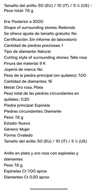 Anillo Oro Rosa 9k y Plata Espinela y Diamantes